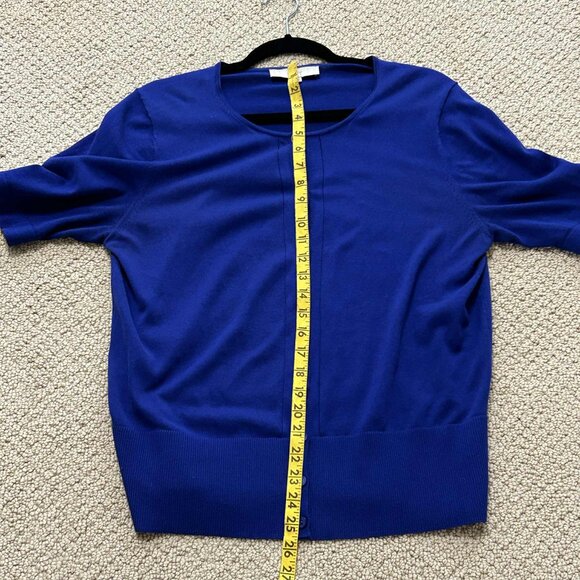 Loft Royal Blue Short Sleeve Cotton Scoop Neck Button Up Sweater Cardigan Large - Picture 7 of 7
